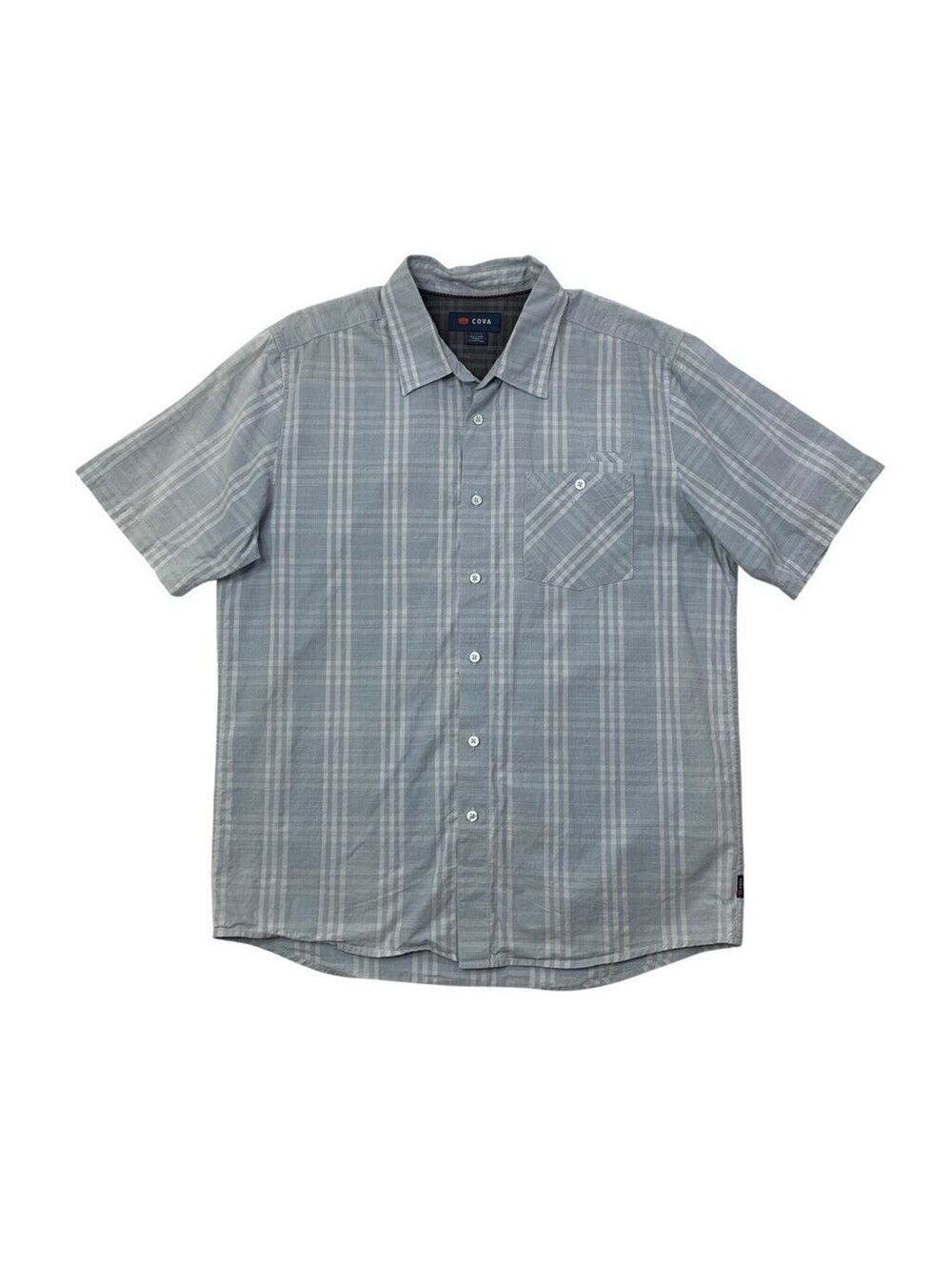 Cova Shirt Mens L Dresden Blue Cloud Tencel Cotton Blend Plaid Short Sleeve